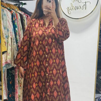 Marron Block Kurti A-Line