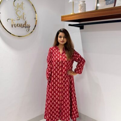 Marron Katha Stitched Kurta A-Line