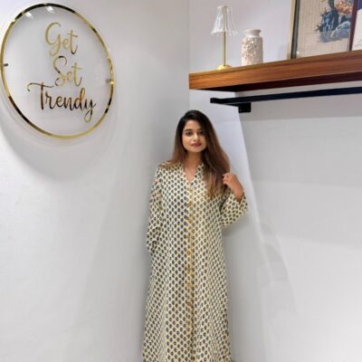 Off-white Katha Stitched Kurti A-Line